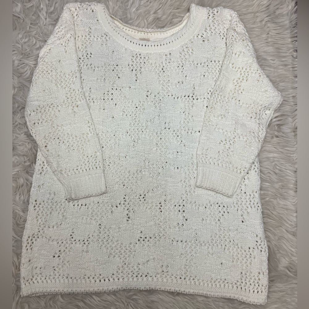 Red Camel Vintage Light Cream Knit 3/4 Sleeve Oversized Crewneck Sweater‎ Size L